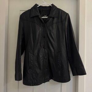 Wilsons Leather Maxima Womens Black Leather Jacket Button Front Western Yoke M